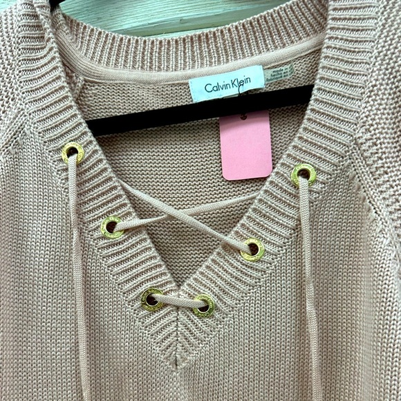 Calvin Klein Lace-Up V-Neck Knit Sweater Blush Pink Size 2X - Picture 6 of 6